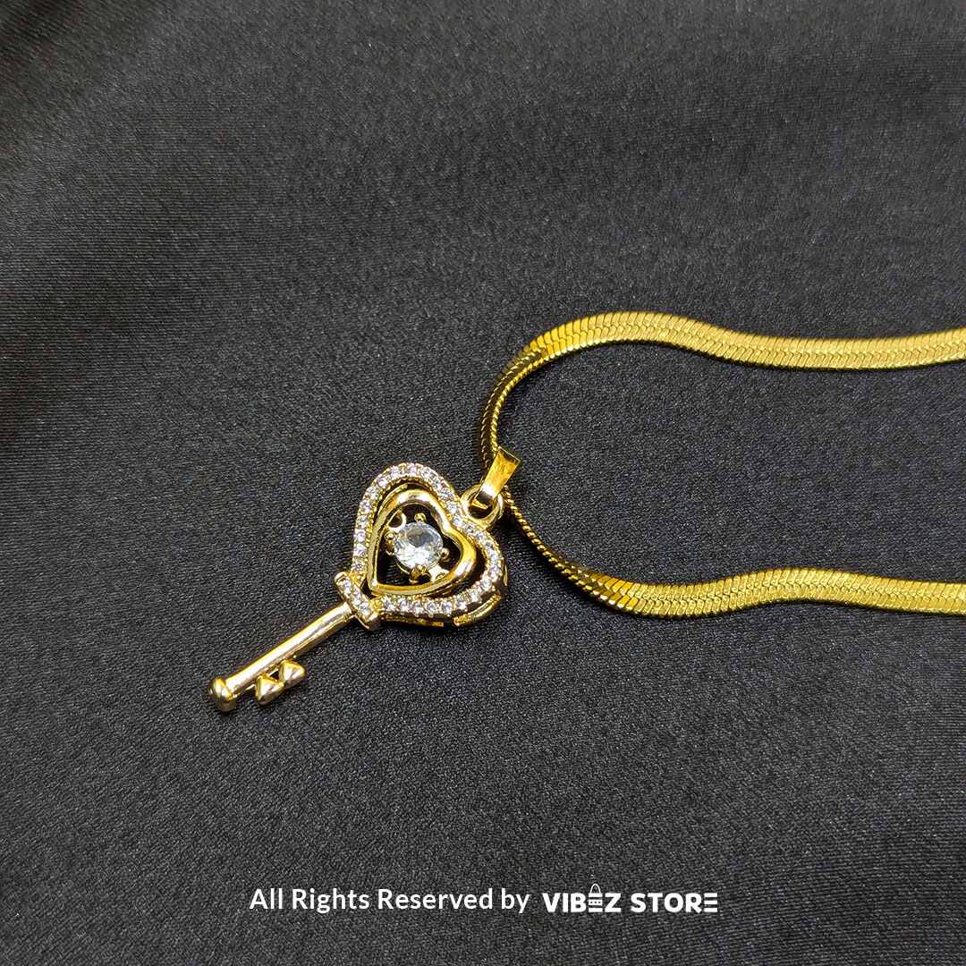 LKT-34 Gold Heart Key Pendant Necklace - Image 1
