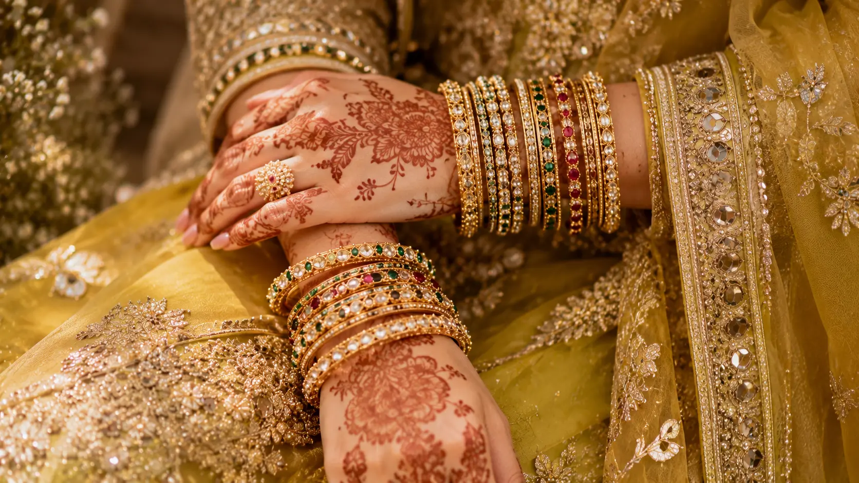 Best Eid Jewellery in Pakistan: Earrings, Bangles & Necklace Sets 4 Festive bangles and bracelets styled with henna hands and traditional Pakistani Eid clothing