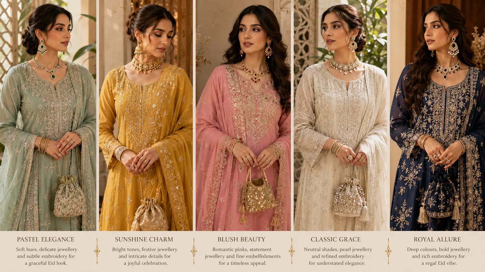 Best Eid Jewellery in Pakistan: Earrings, Bangles & Necklace Sets 6 Pakistani Eid outfit styles paired with matching earrings bangles and necklace combinations