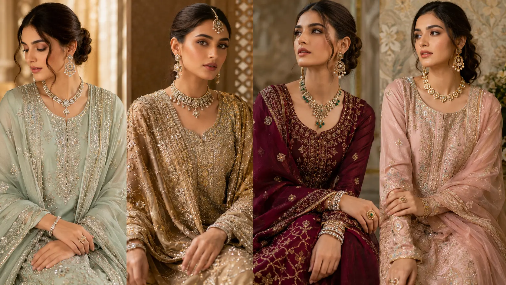 How to Match Jewellery with Pakistani Dresses 3 Jewellery stones and Pakistani dress colors coordinated with pearls emeralds rubies and crystals