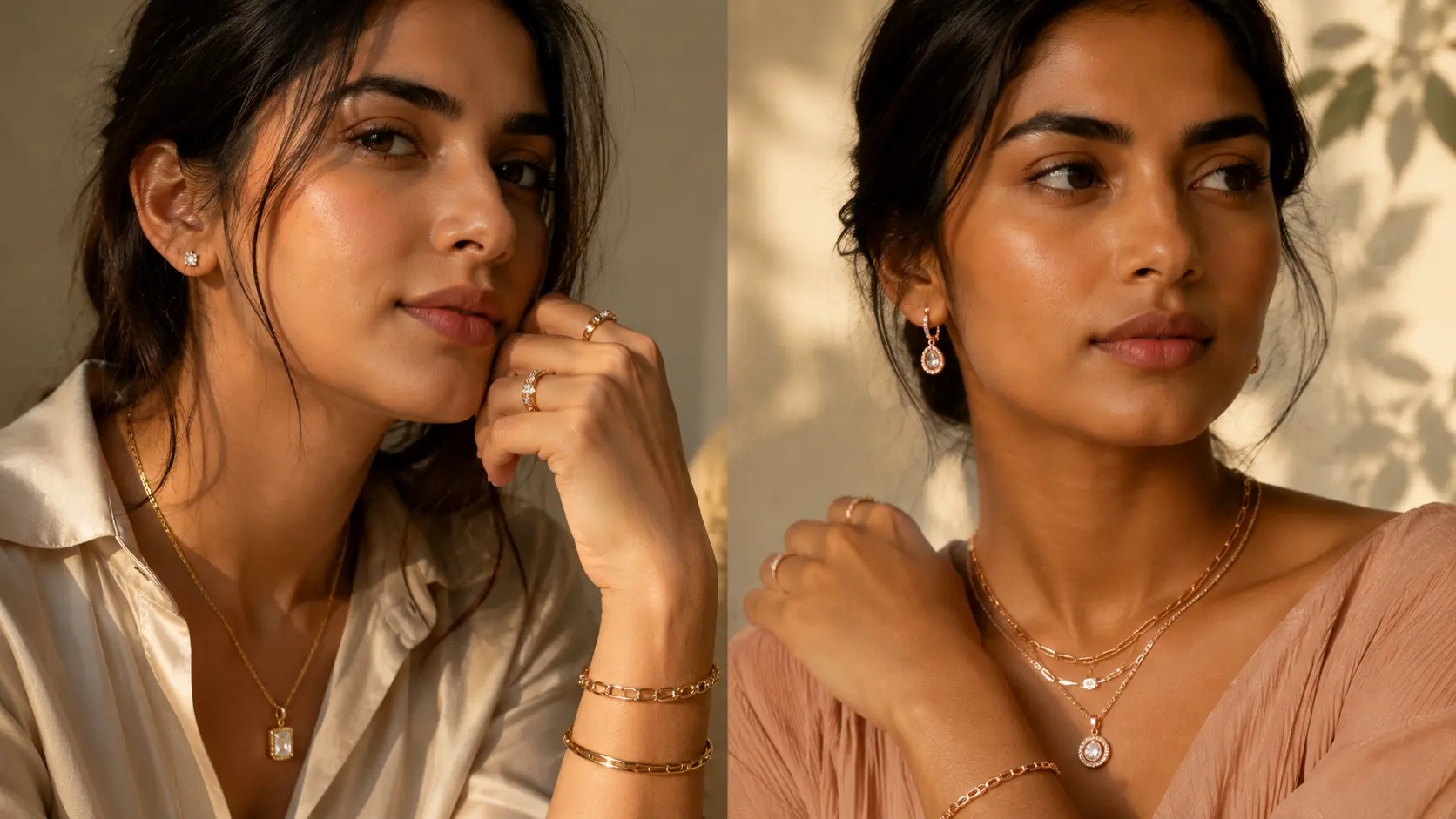 How to Choose Jewelry That Matches Your Skin Tone? 5 Medium and tan-skinned women wearing gold and rose gold jewellery with gemstone accents