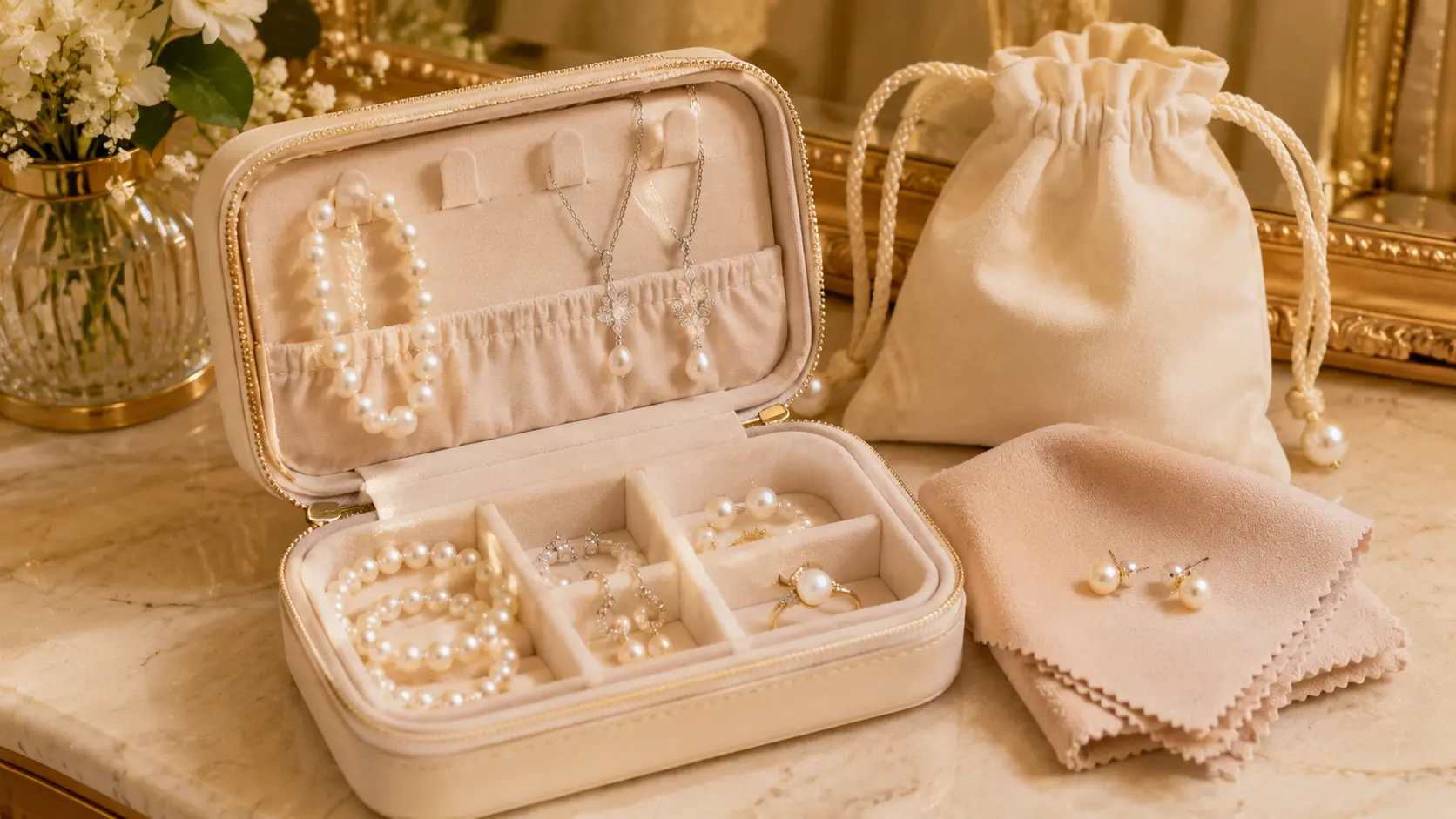 Pearl Jewellery Styling Ideas for Pakistani Outfits 10 Pearl jewellery stored carefully with soft pouch and cleaning cloth for long lasting shine