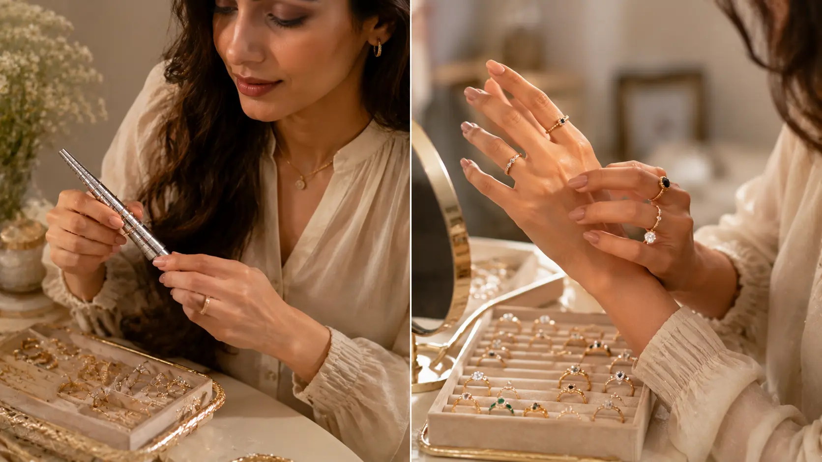 Best Rings for Girls in Pakistan: Simple and Fancy Styles 5 Woman checking ring size and fit for comfortable everyday jewellery wear