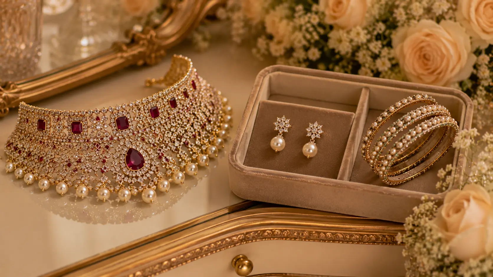 How to Choose Jewellery for a Pakistani Engagement Look? 8 Statement engagement jewellery styled with reusable pearl earrings and bangles elegantly