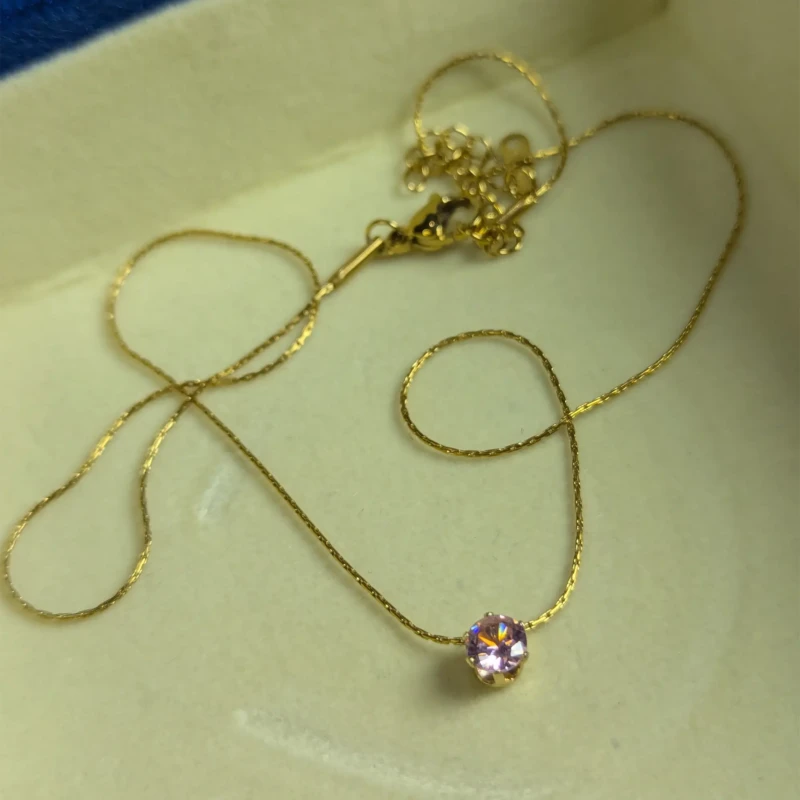 Blush Pink Gold Solitaire Pendant Necklace for Women 3 Gold pendant necklace with blush pink stone and clasp chain detail
