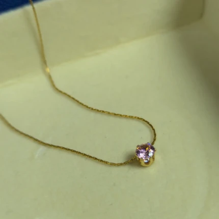 Blush pink gold solitaire pendant necklace with delicate chain