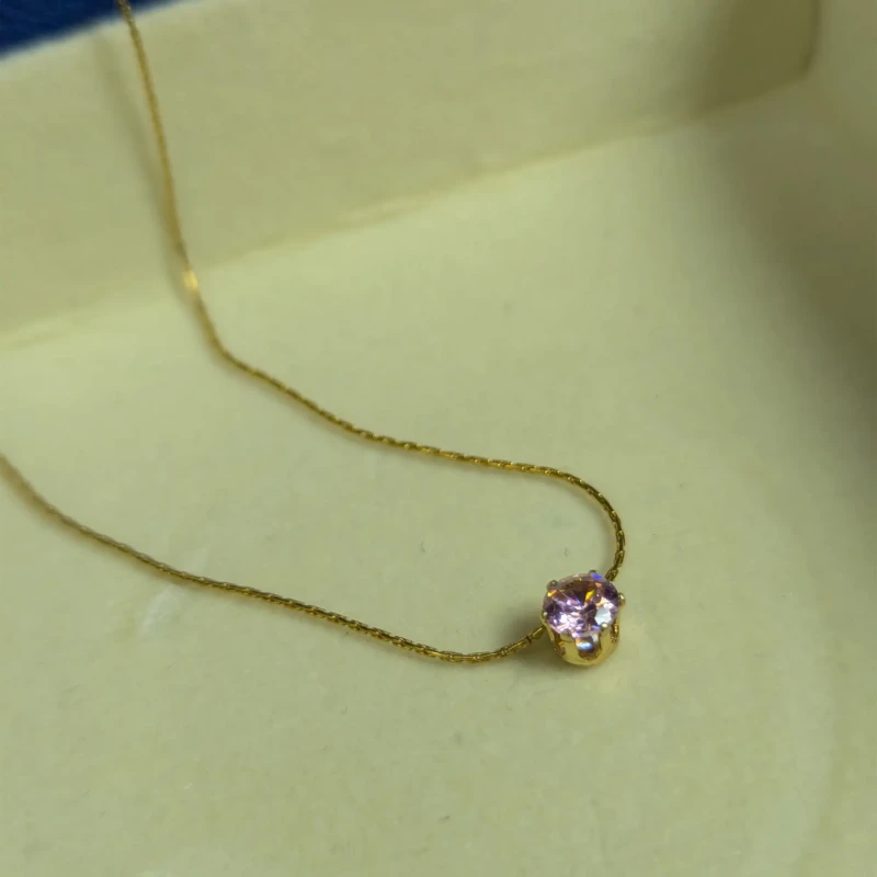 Blush Pink Gold Solitaire Pendant Necklace for Women 2 Blush pink gold solitaire pendant necklace with delicate chain