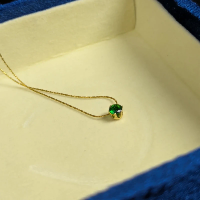 Emerald Green Gold Solitaire Pendant Necklace for Women 2 Emerald green gold solitaire pendant necklace with delicate chain