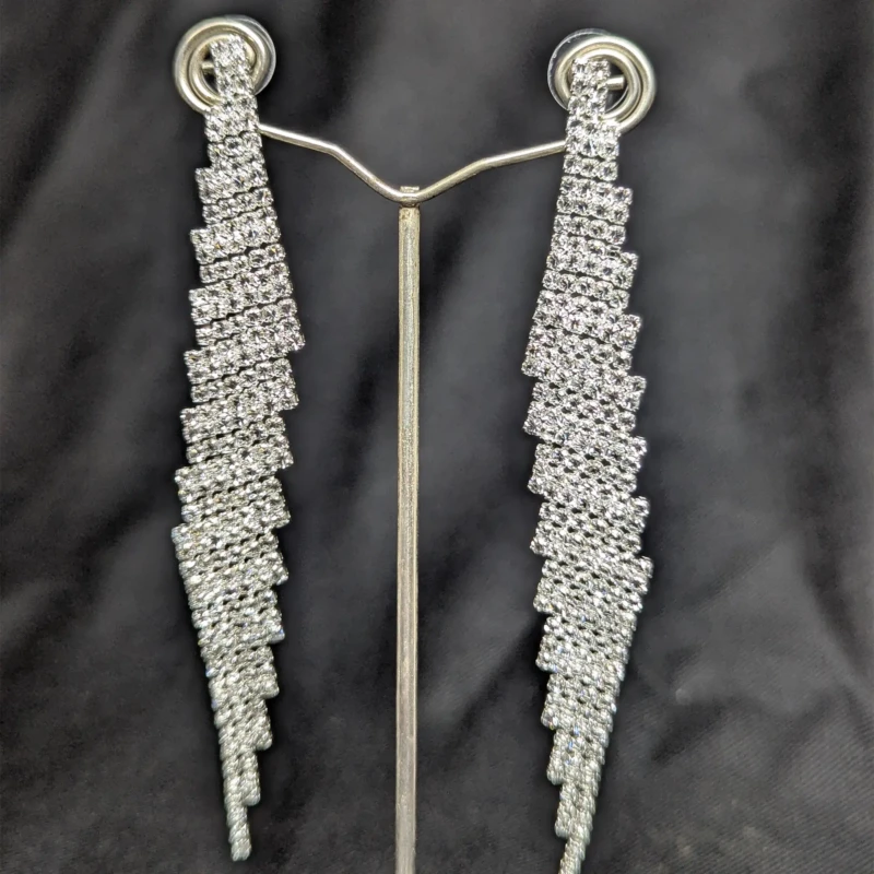 Silver Crystal Long Dangling Earrings for Women 2 Pair of silver crystal long earrings with cascading drop design