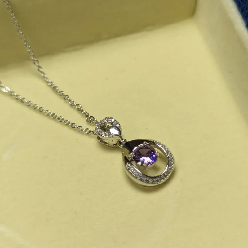 Silver Purple Stone Teardrop Pendant Necklace for Women 2 Silver purple stone teardrop pendant necklace with crystal style detail