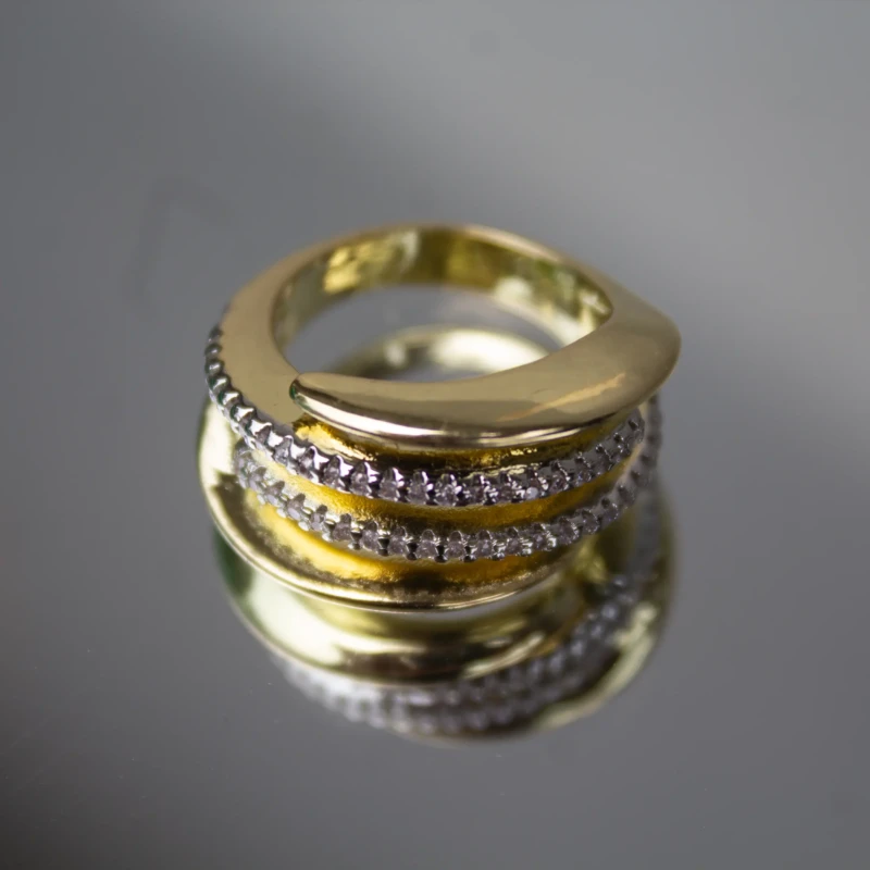 Gold-Tone Double Crystal Wrap Statement Ring for Women 2 Angled view of women’s gold-tone double band crystal ring