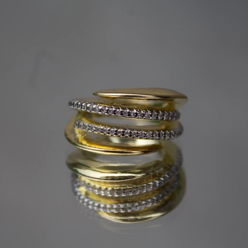 Gold-Tone Double Crystal Wrap Statement Ring for Women 3 Front view of gold-tone layered wrap ring with two crystal rows