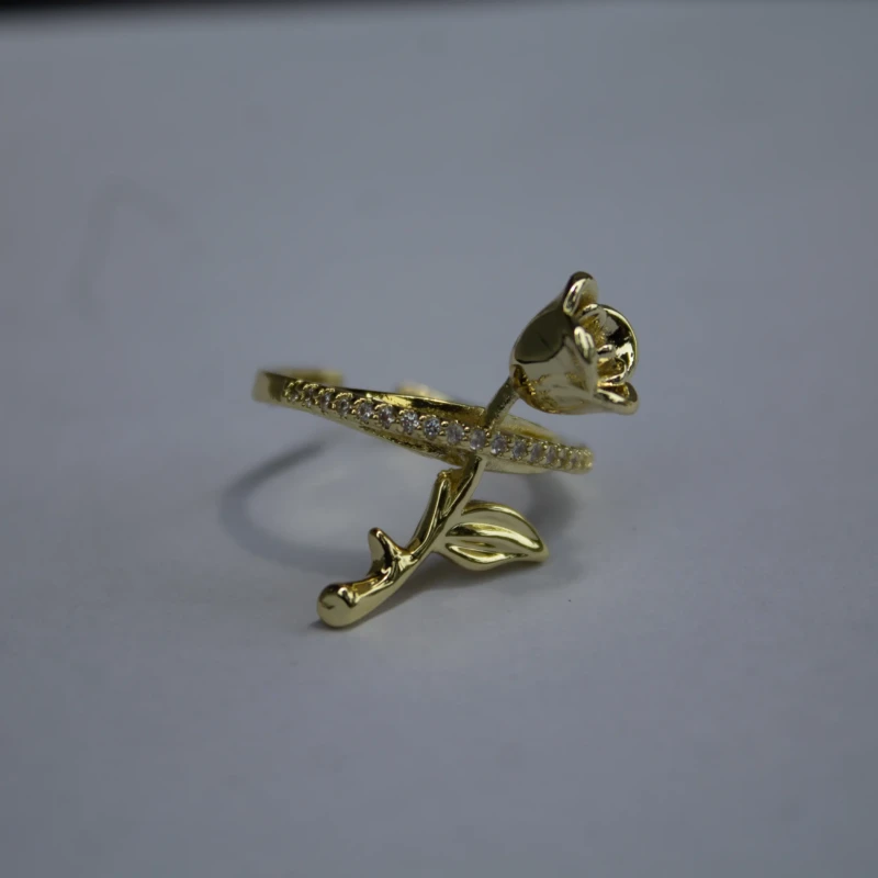Gold-Tone Rose Flower Crystal Wrap Ring for Women 2 Front view of women’s gold-tone rose flower crystal ring