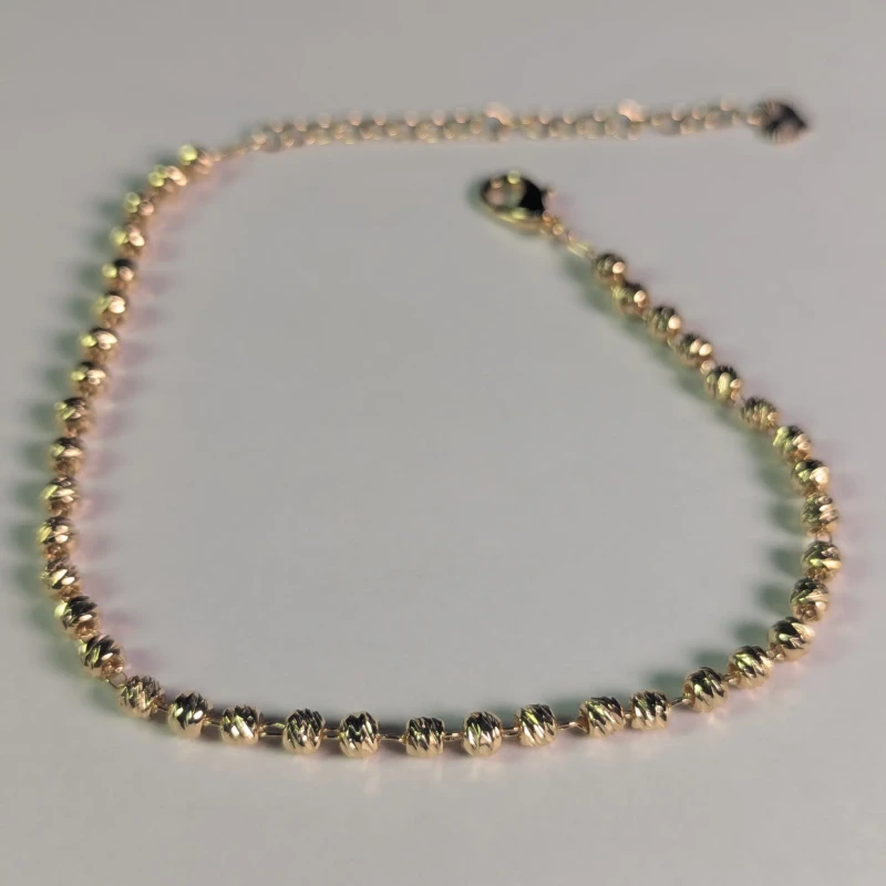 Gold-Tone Textured Beaded Anklet for Women 2 Full view of gold-tone women’s anklet with textured round beads